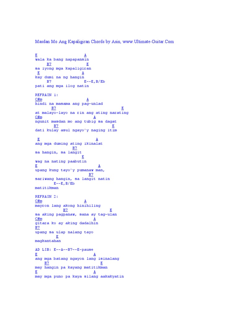 Masdan Mo Ang Kapaligiran Chords by Asin PDF