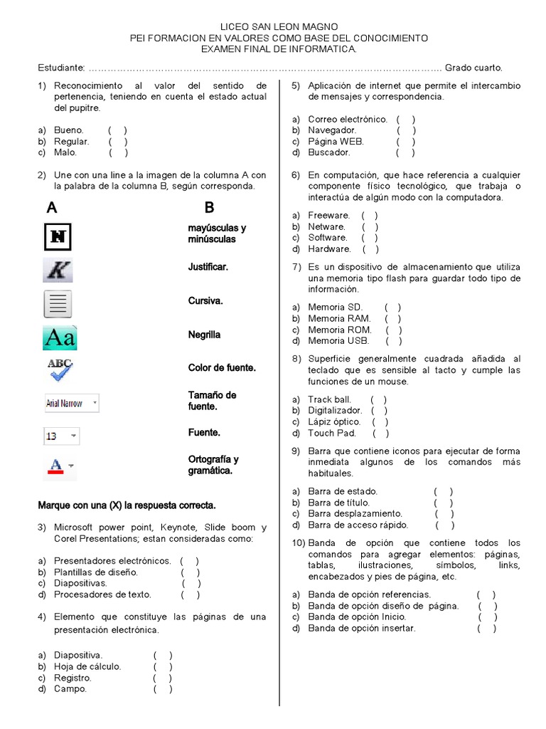 Examen Final Cuarto | PDF | Almacenamiento de datos de la computadora ...