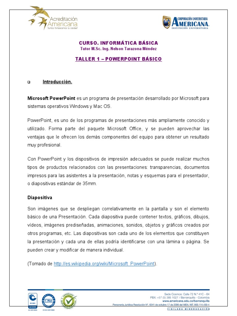 Taller de PowerPoint Básico | PDF | Microsoft PowerPoint | Software