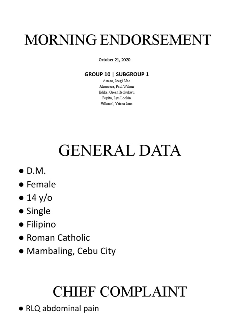 Morning Endorsement Group 10 Subgroup 1 PDF Health Sciences