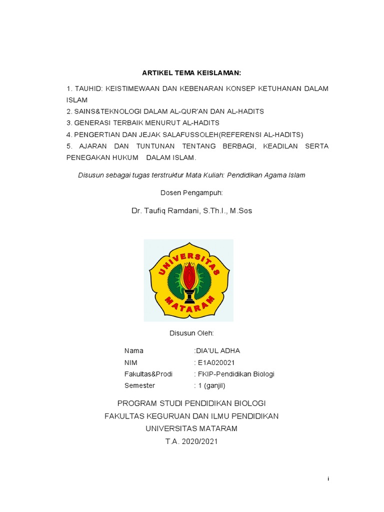 Dr Taufiq Ramdani S Th I M Sos Artikel Tema Keislaman Pdf