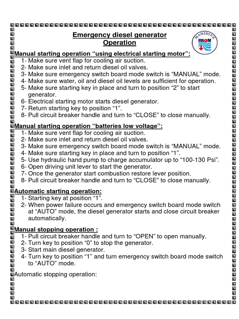 Emergency Diesel Generator Manual Start Guide | PDF