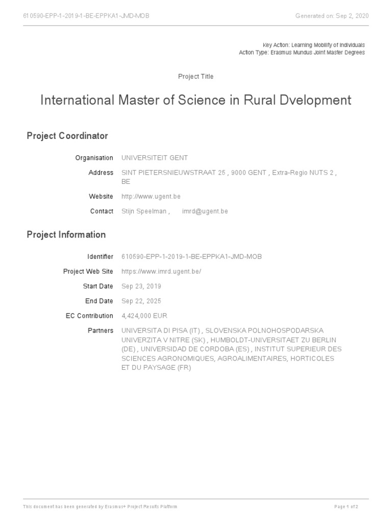 International Master of Science in Rural Dvelopment: Project ...