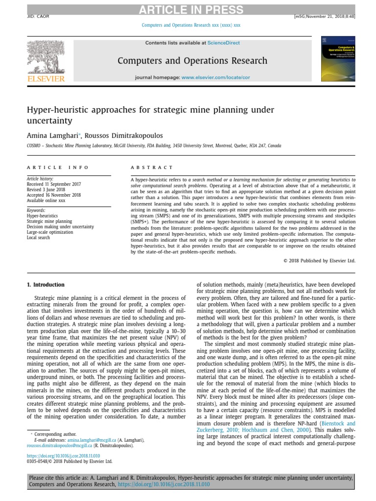 Computers and operations research amina lamghari roussos