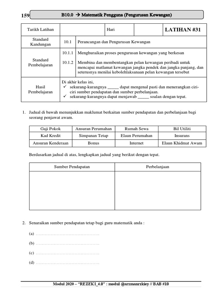 Bab 10 F6 Matematik Pengguna Pengurusan Kewangan Pdf