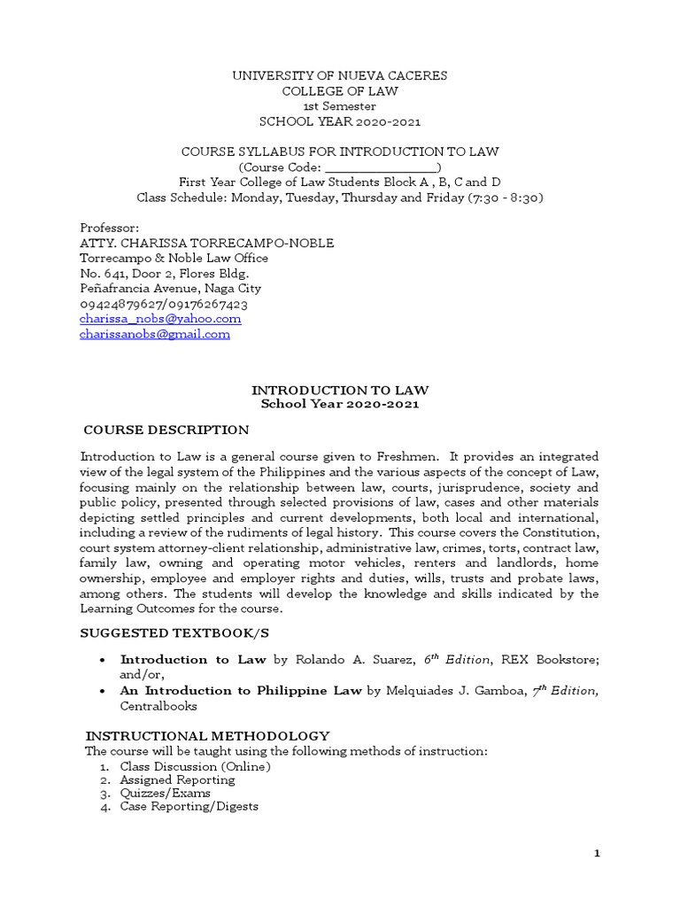 Introduction To Law Syllabus Pdf Evidence Law Lawyer