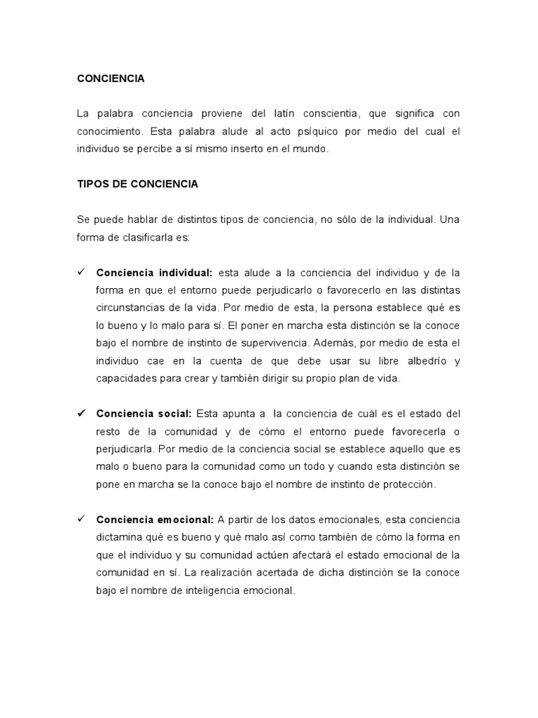 Tipos de Conciencia y su Significado | PDF