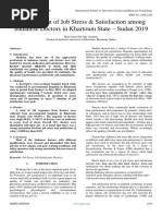 Measurement of Job Stress & Satisfaction Among Sudanese Doctors in Khartoum State - Sudan 2019