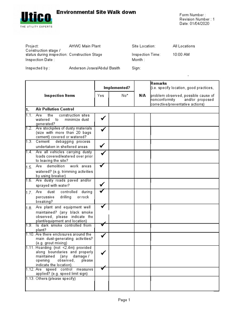 Environmental Site Walkdown Checklist | PDF | Storm Drain | Wastewater
