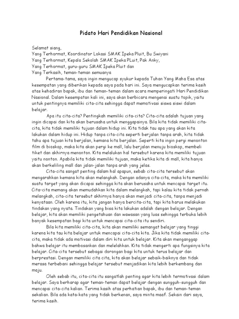 Pidato Hari Pendidikan Nasional