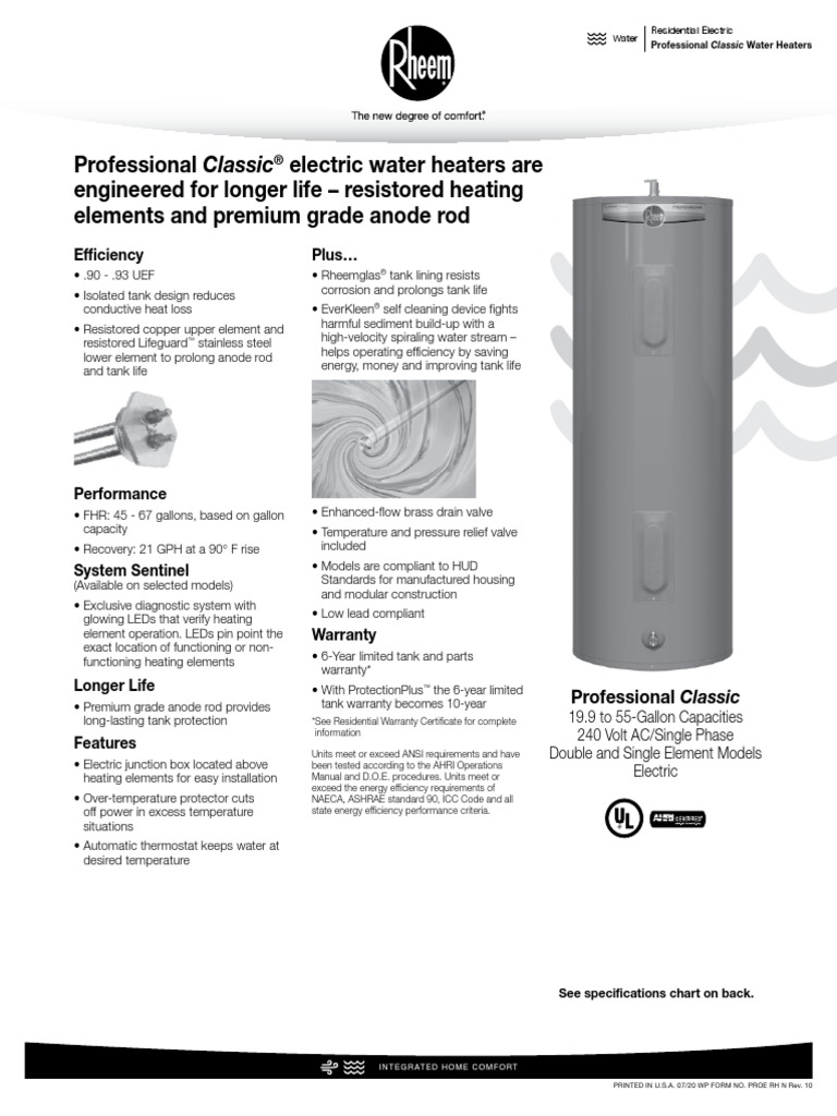 Rheem PROE50 T2 RH95 | PDF | Water Heating | Vacuum Tube