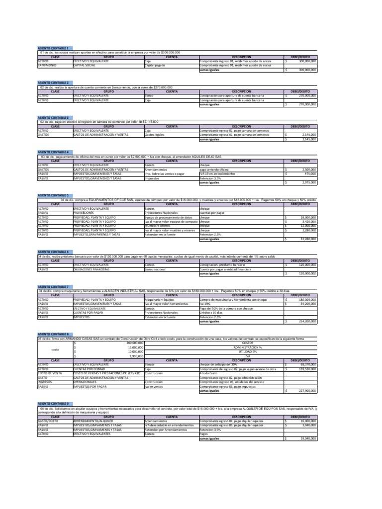 Ejemplos de Asientos Contables Detallados | PDF | Contabilidad | Cheque