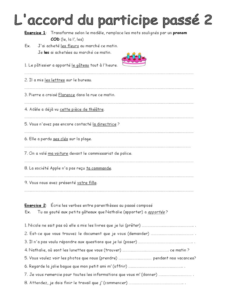 Exercices Accord Participe Passé Cm2 à Imprimer COD Accord-Participe-Passe-Exercice-Grammatical-Feuille | PDF