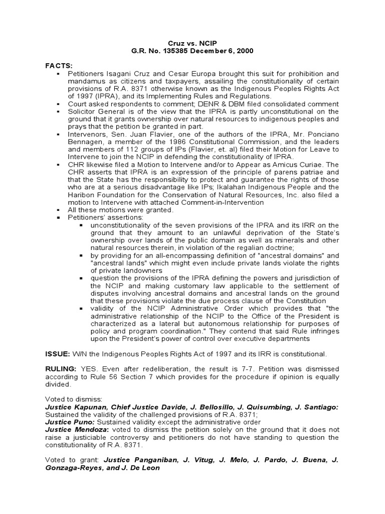Cruz vs ncip g r no 135385 december 6 2000 facts pdf