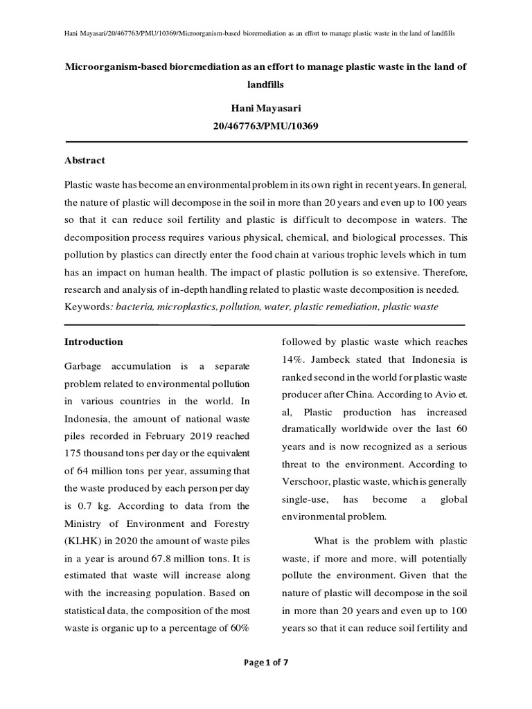 Microorganism-Based Bioremediation As An Effort To Manage Plastic Waste ...