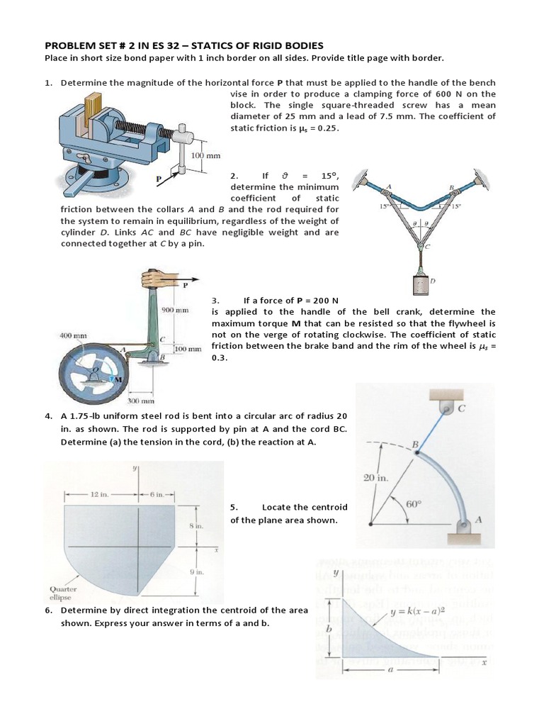 Statics Problem Set #2 Solutions | PDF | Friction | Force
