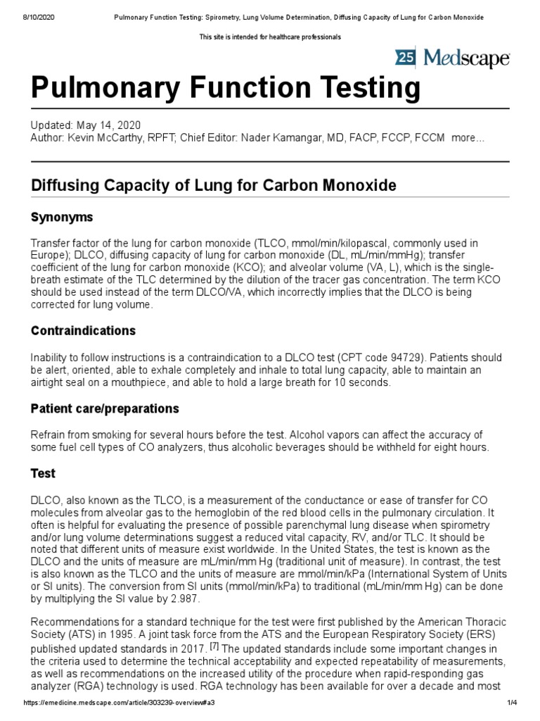 Pulmonary Function Testing Spirometry, Lung Volume Determination