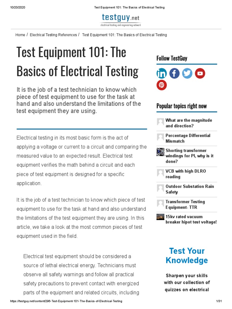 Test Equipment 101 - The Basics of Electrical Testing | PDF ...