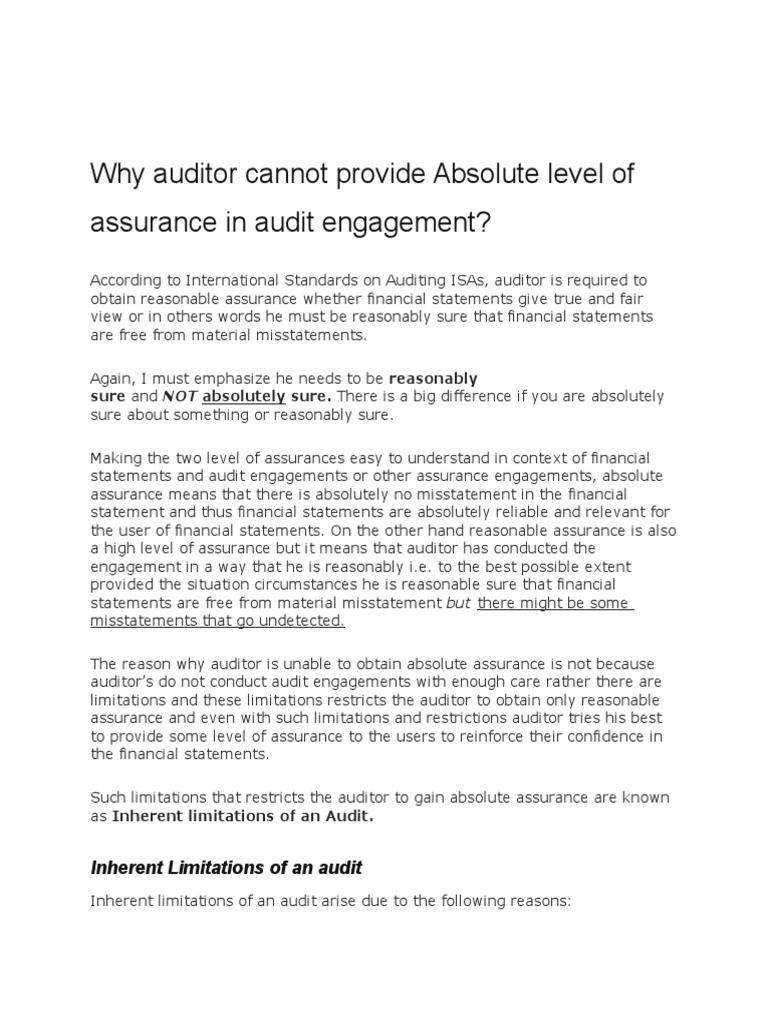 Limitations of Absolute Assurance in Audits | PDF | Financial Audit | Audit