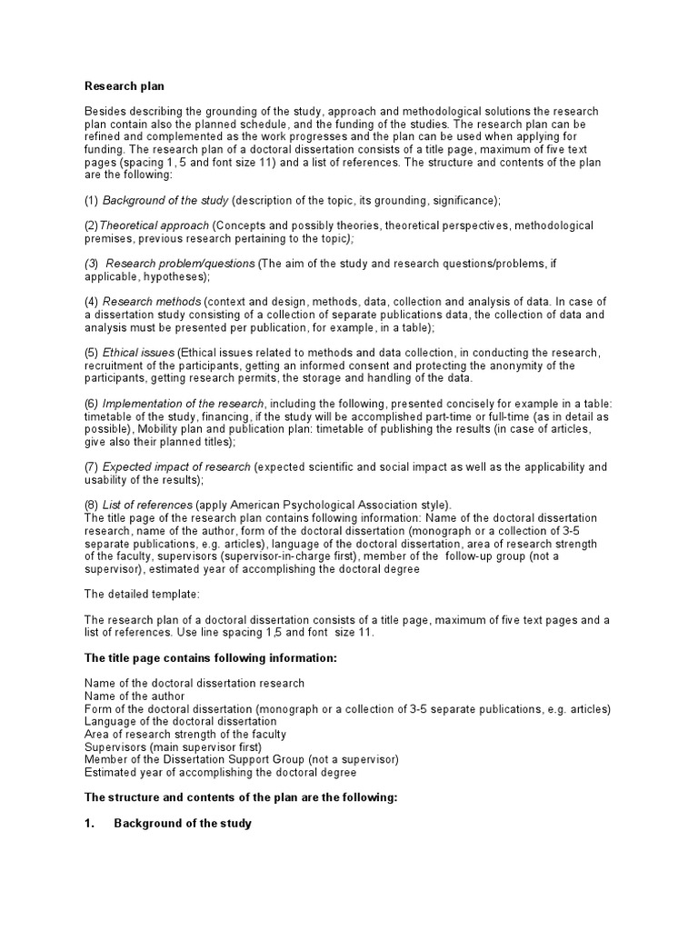 Research Plan: (3) Research Problem/questions (The Aim of The Study and ...