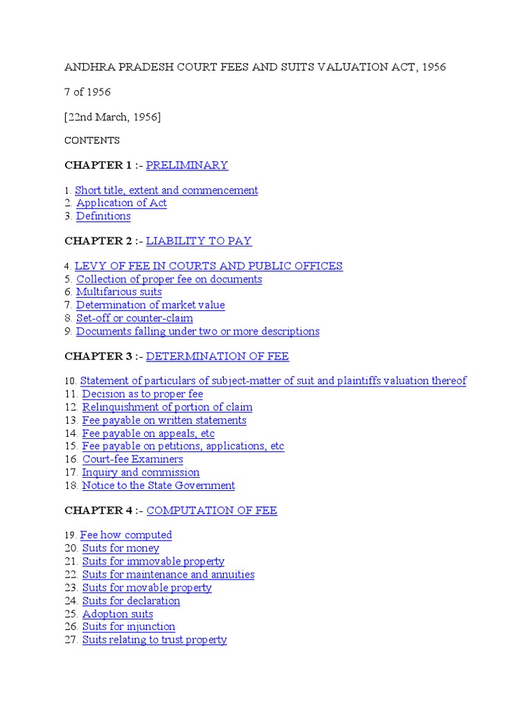 Andhra Pradesh Court Fees and Suits Valuation Act 1956 1 Download