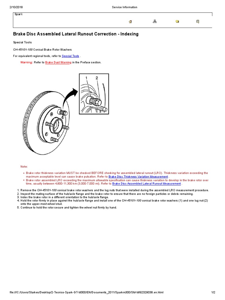 Brake Disc Assembled Lateral Runout Correction Indexing PDF Brake