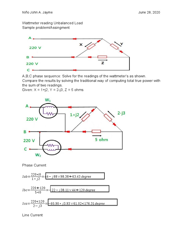 Two Wattmeter Method for Unbalanced Load | PDF