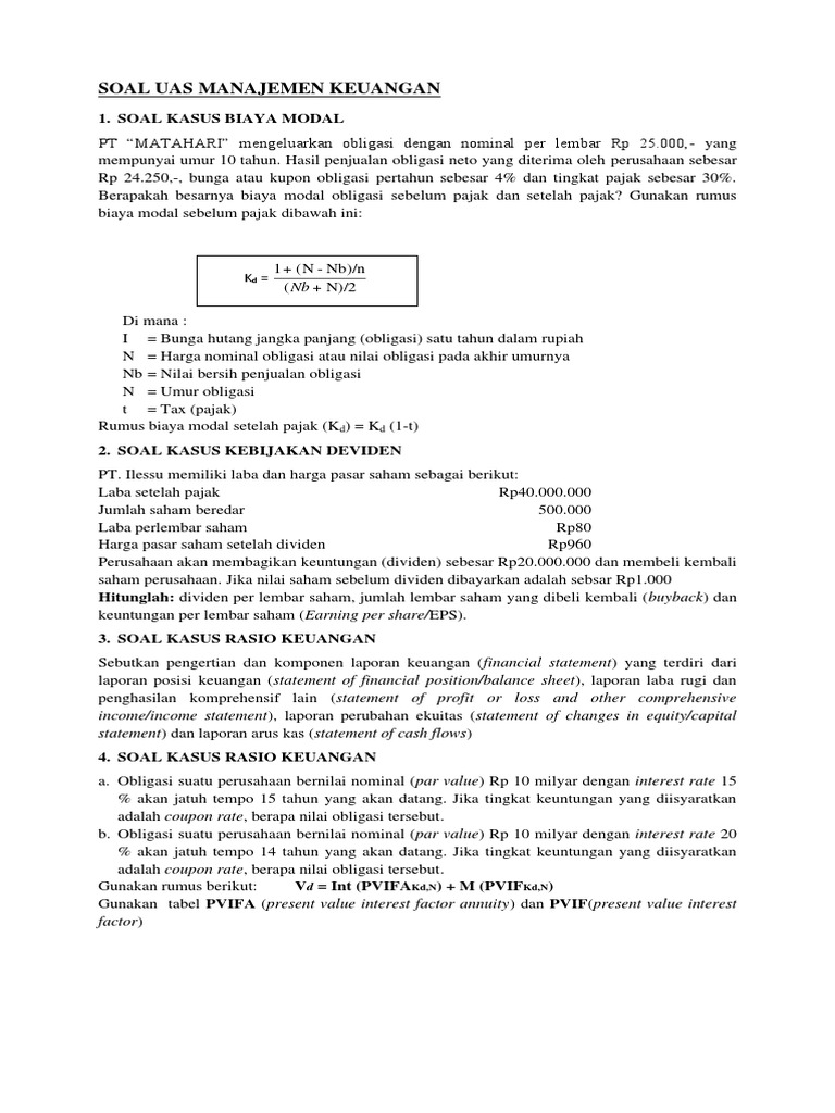 Soal Uas Manajemen Keuangan