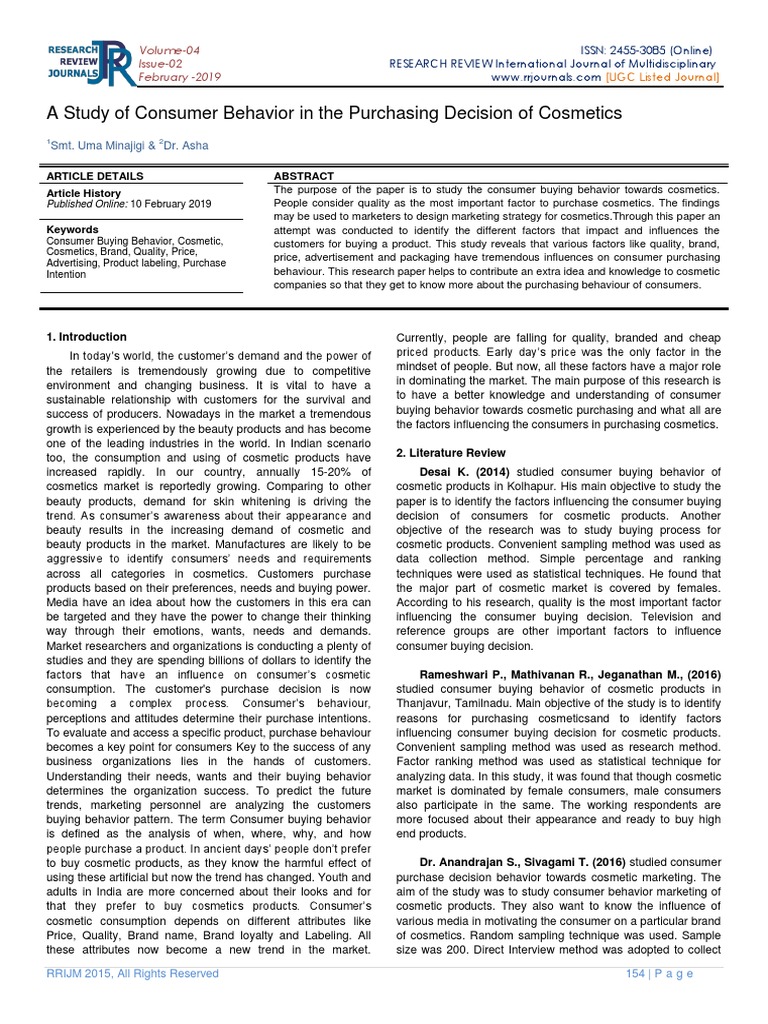 Cosmetic Buying Behavior Study | PDF | Consumer Behaviour | Behavior