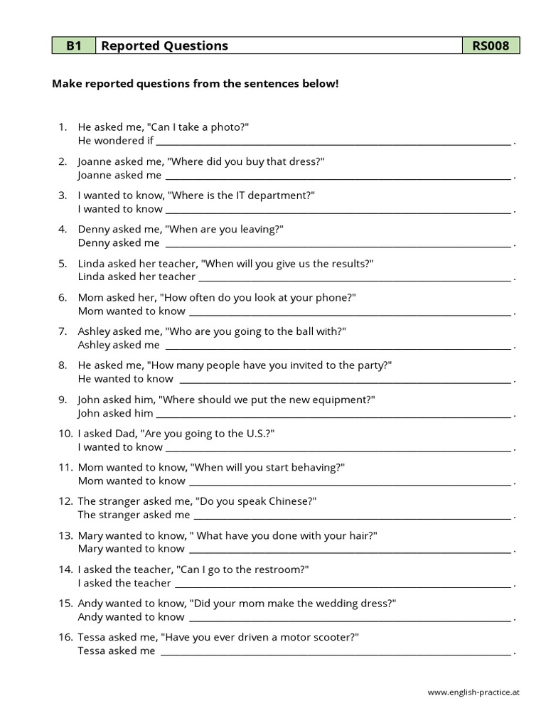Reported Questions Practice B1 | PDF | Language Arts & Discipline