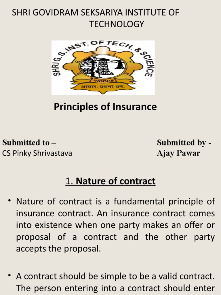Principles of Insurance PDF Proximate Cause Indemnity