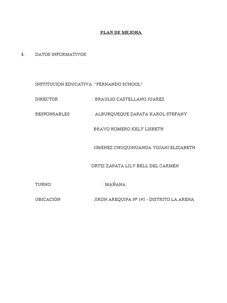 Plan de Mejora | PDF | Comprensión lectora | Aprendizaje
