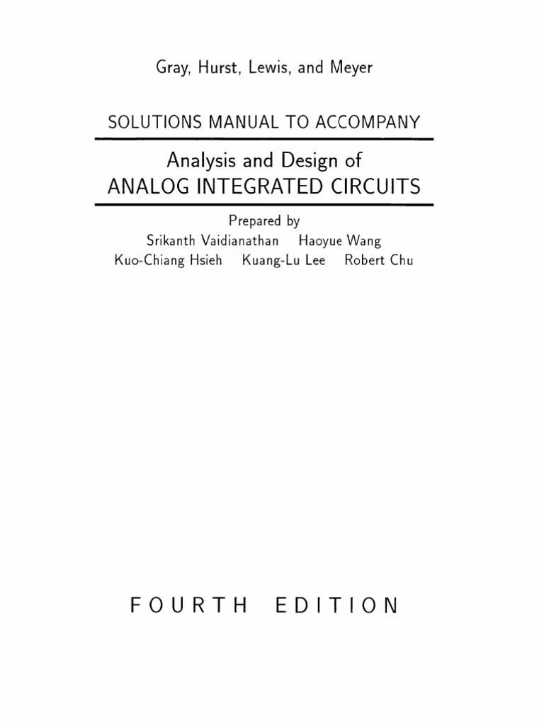 Analysis and Design of Analog Integrated Circuits (4th Edition, 2000) -  Gray & Meyer - Solution Manual
