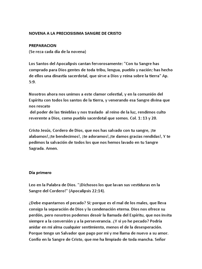 Novena a la Sangre de Cristo | PDF | Cristo (título) | eucaristía