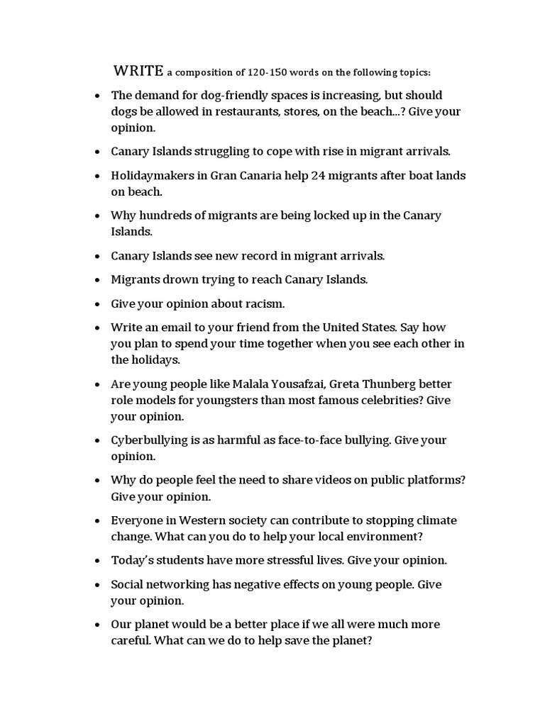 Essay Topics for 120-150 Words | PDF | Canary Islands | Immigration