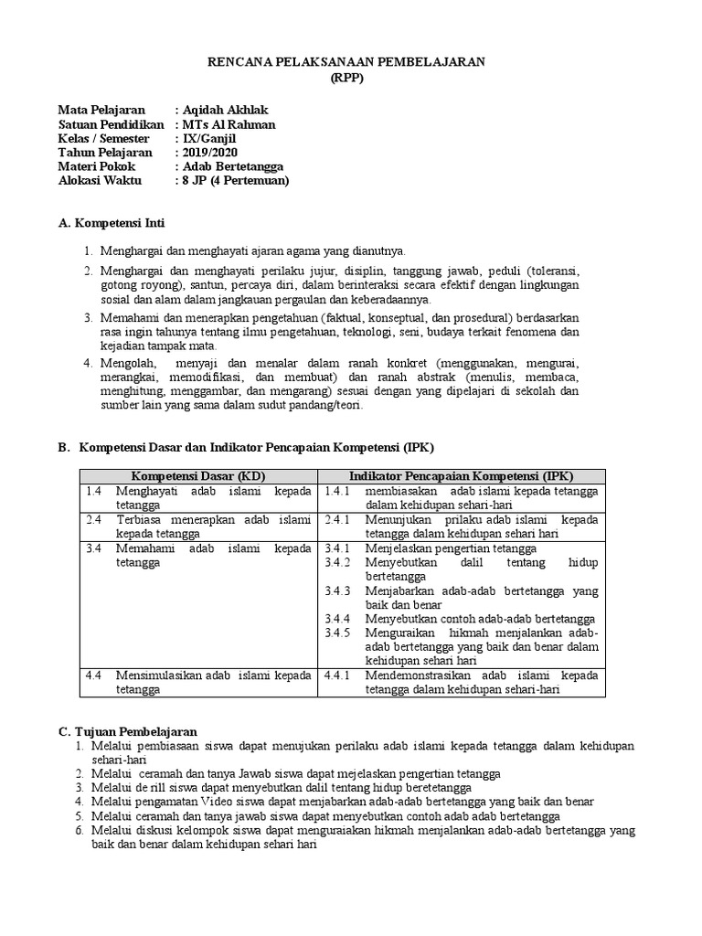 3 Rpp 3 Adab Bertetangga