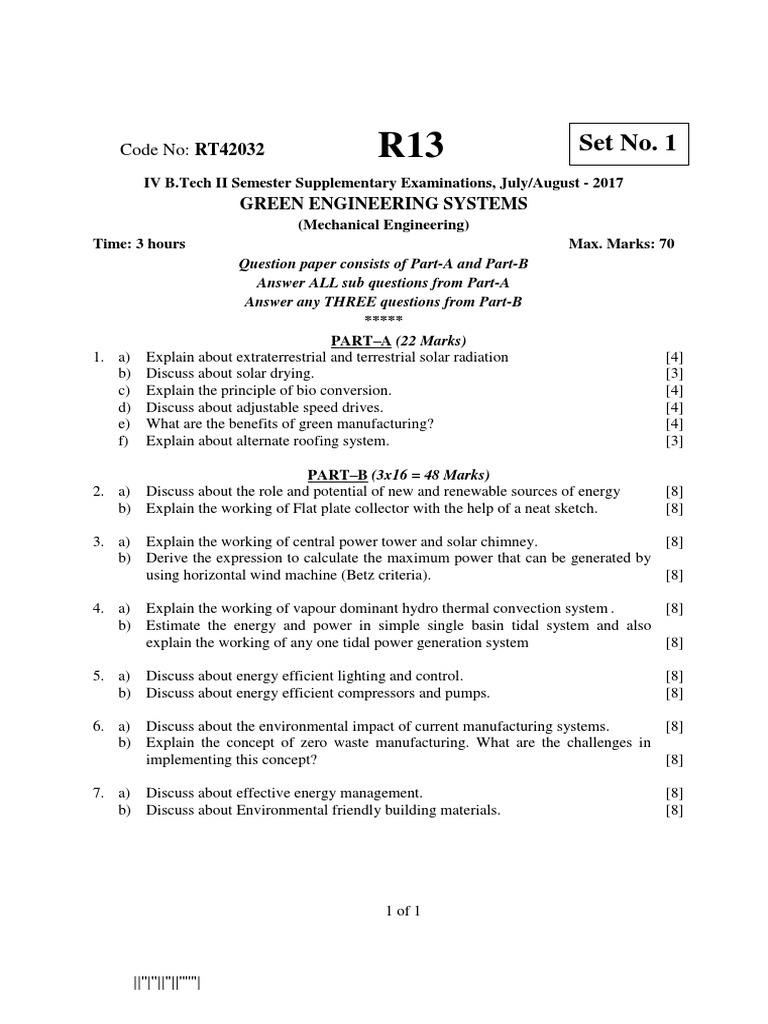 Green Engineering Systems Exam Paper | PDF | Efficient Energy Use ...