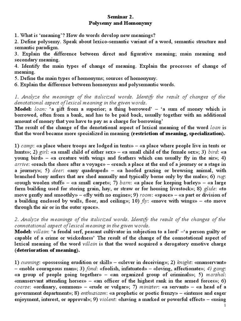 Homonymy and Polysemy Explained | PDF | Linguistics | Lexicology
