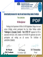 Certificate For M.Manojkumar For ICSI-IQAC of Govt. Arts And...