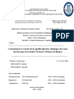 Contribution À L'étude de La Qualité Physico-Chimique Des Eaux Du Barrage de Koudiet M'daour (Wilaya de Batna)