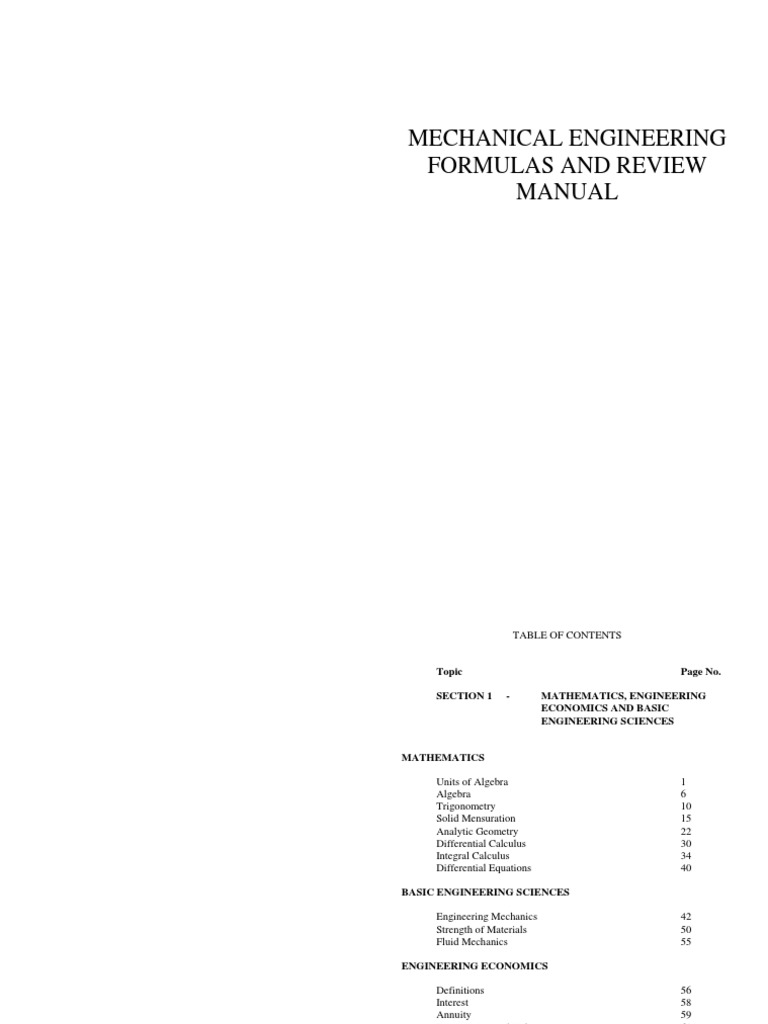 Mechanical Engineering Formulas and Review Manual | PDF | Trigonometric ...