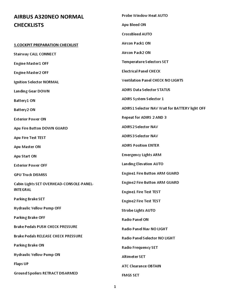 A320neo Normal Checklists Guide | PDF | Air Traffic Control | Truck