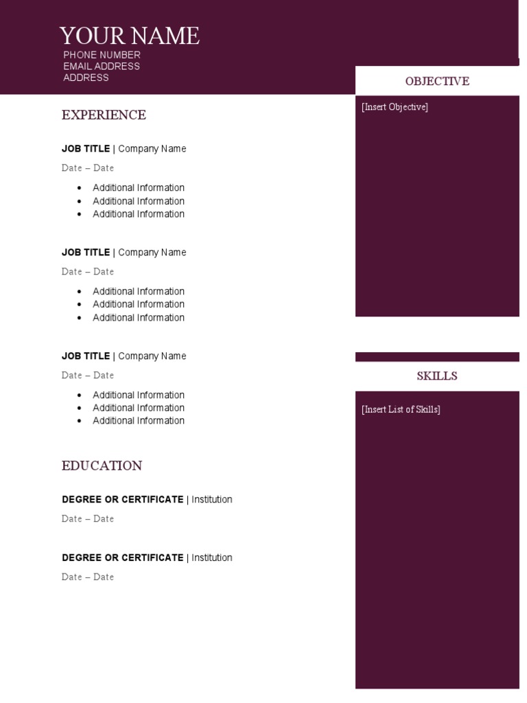 Maroon Sidebar Resume Template PDF