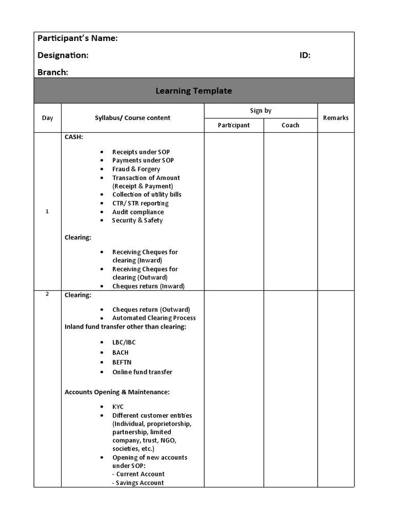 Banking Operations Training Template | PDF | Clearing (Finance) | Cheque