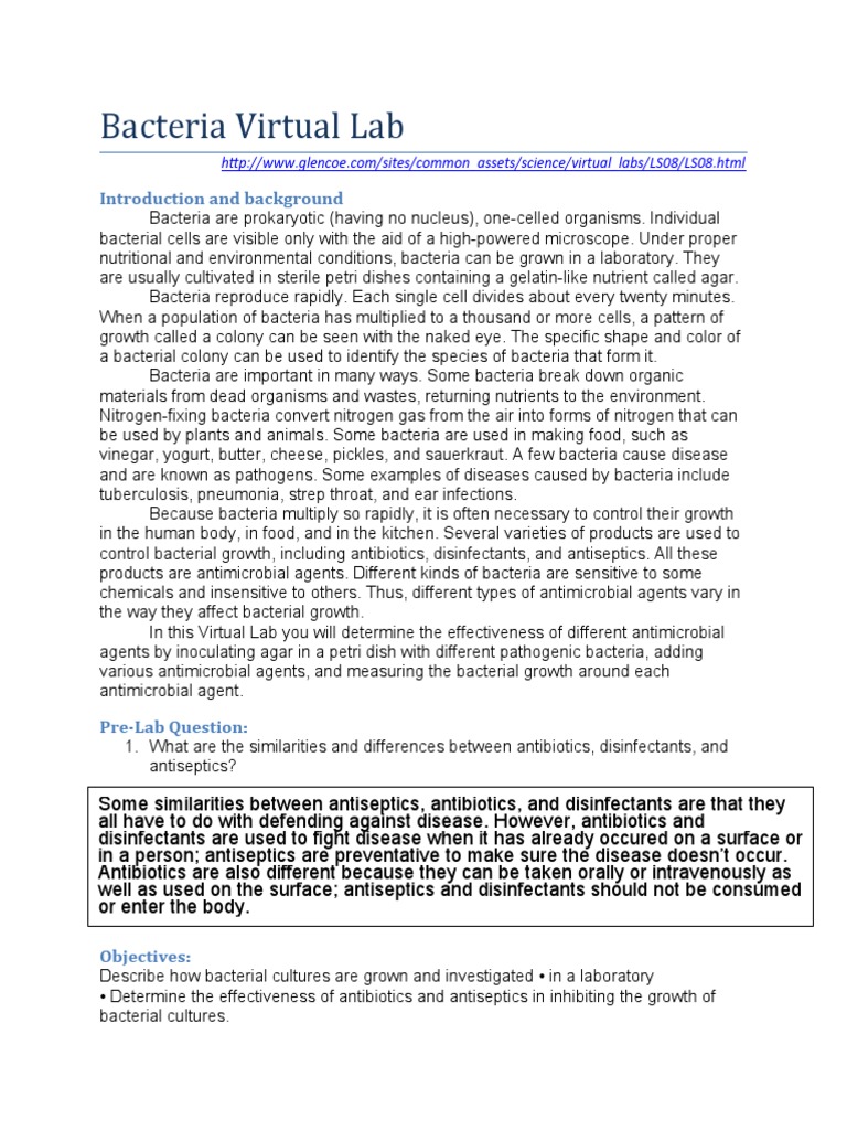 Virtual Lab - 1.2.2 Virtual Lab Antibiotic Effectiveness | PDF ...