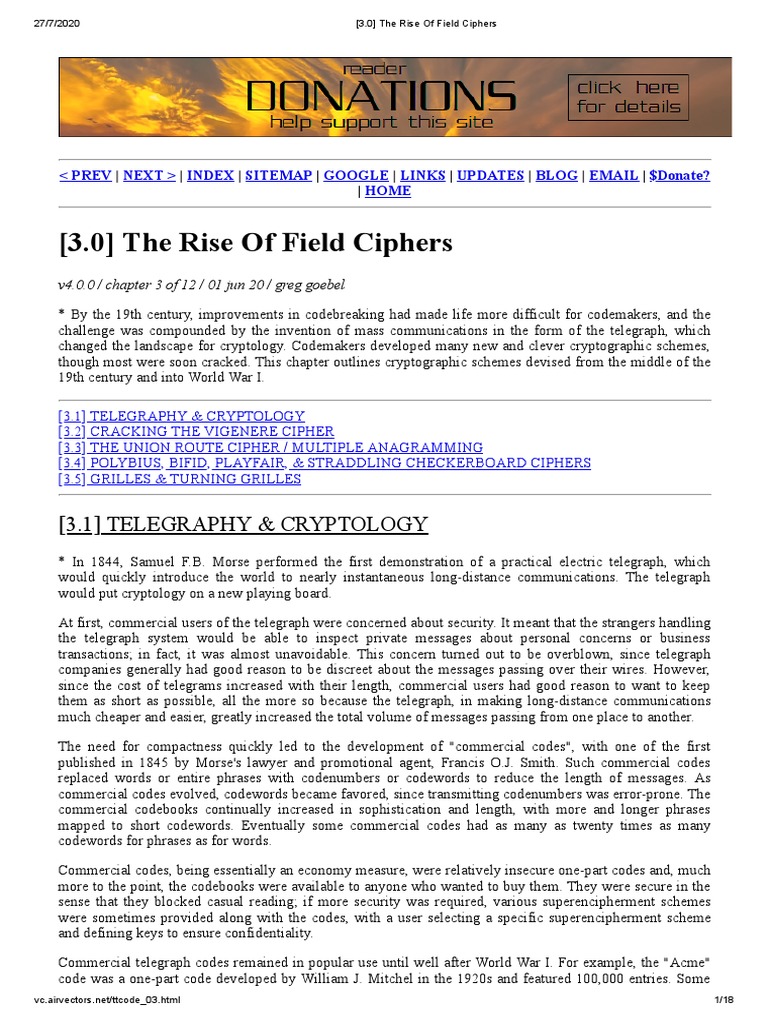(3.0) The Rise of Field Ciphers PDF Military Communications