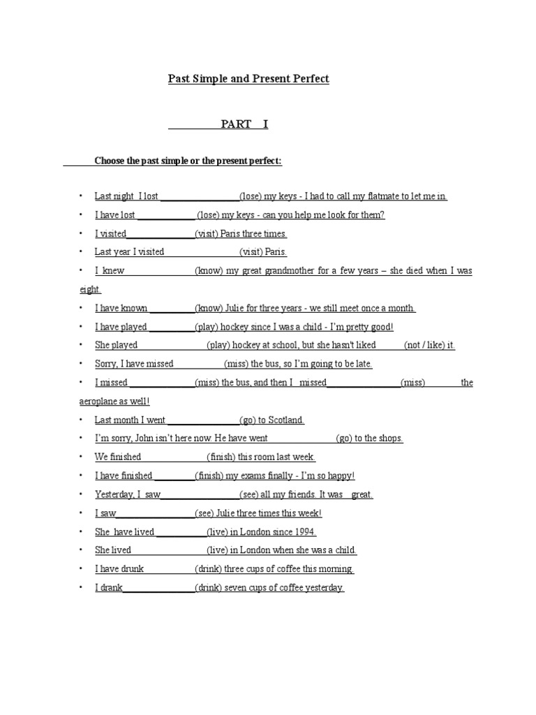 Past Simple vs Present Perfect Exercises | PDF