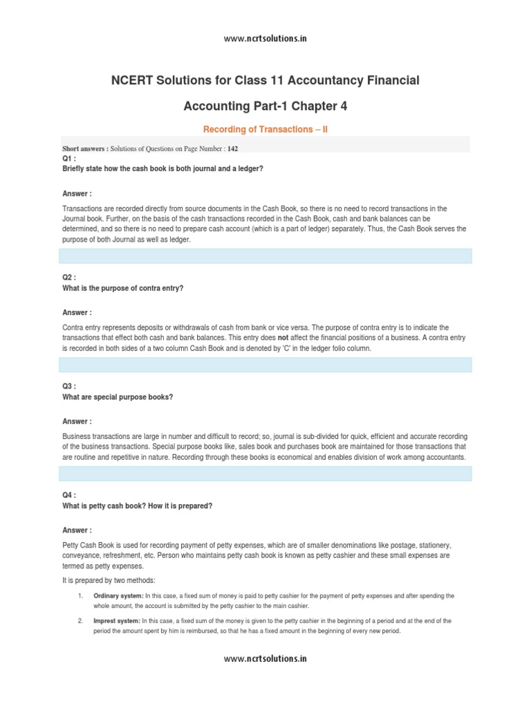 NCERT Solutions For Class 11 Accountancy Financial Accounting Part-1 ...