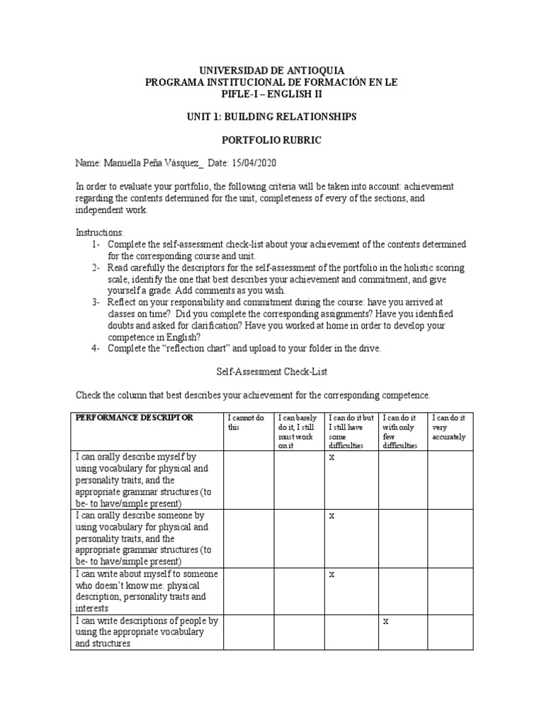 PortfolioRubric E2 - U1 | PDF | Rubric (Academic) | Communication