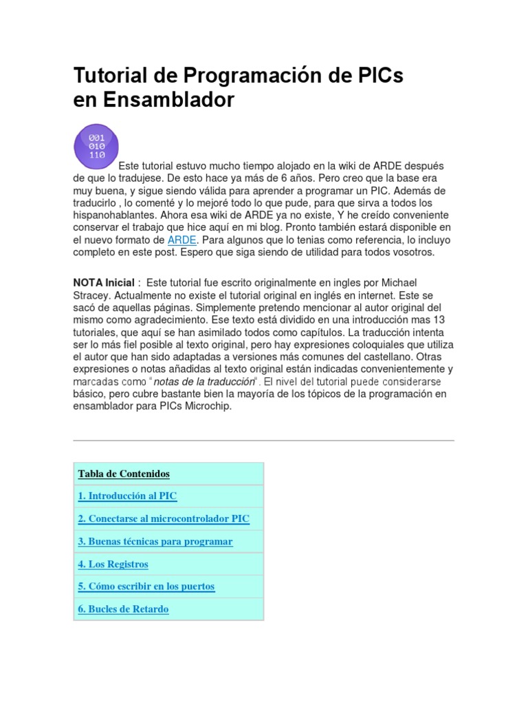 Tutorial de Programación en Ensamblador PIC | PDF | Poco | Microcontrolador